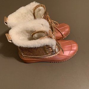 JUSTICE ROSE GOLD GLITTER DUCK BOOTS